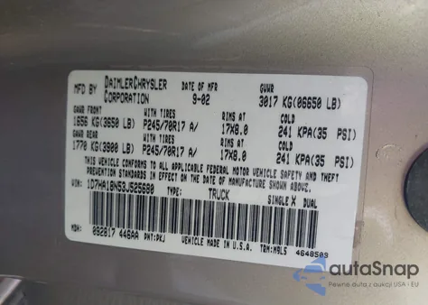 2003 Dodge Ram 1500 Slt/Laramie/St из США, поврежденный, VIN 1D7HA18N53J525680